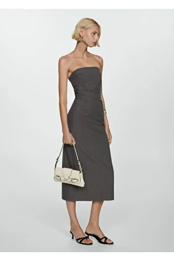 MANGO Woman Στράπλες Slim ριγέ φόρεμα