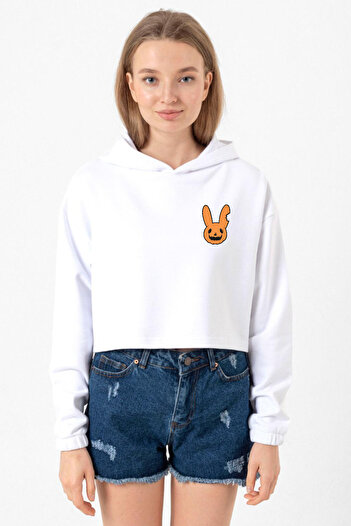 Tshirthane Bad Bunny Halloween White Optical Women's Crop Hoodie