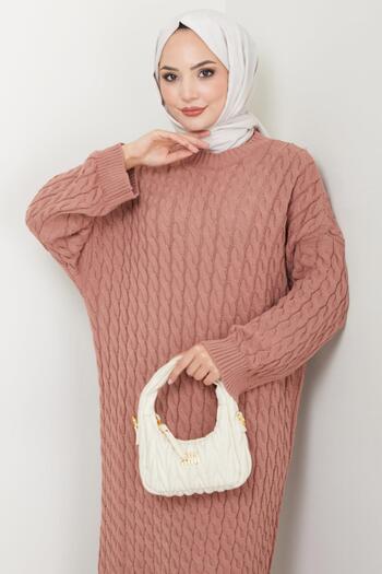 hafsamina Πλεκτό Μοτίβο Πλεκτό Φόρεμα Dusty Rose HM2526