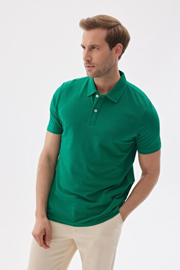 odelon Men's Light Green Regular Fit Polo Collar T-Shirt