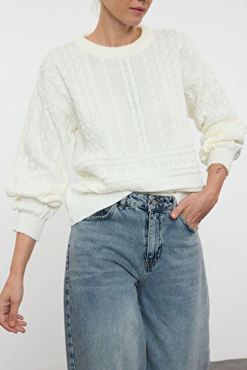 Edit by Trendyol Hair Braided Ecru Knitwear Sweater - Tedaw25Kz00000 Regular Fit