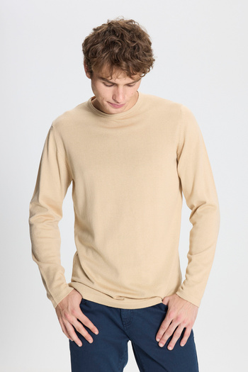 AC&Co / Altınyıldız Classics Men&#39;s Beige Standard Fit Normal Cut Warm Crew Neck Knitwear Sweater