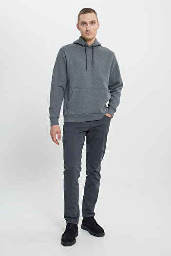 AC&Co / Altınyıldız Classics Men's Anthracite-melange Standard Fit 3 Thread Hooded Cotton Sweatshirt with Fleece Inside