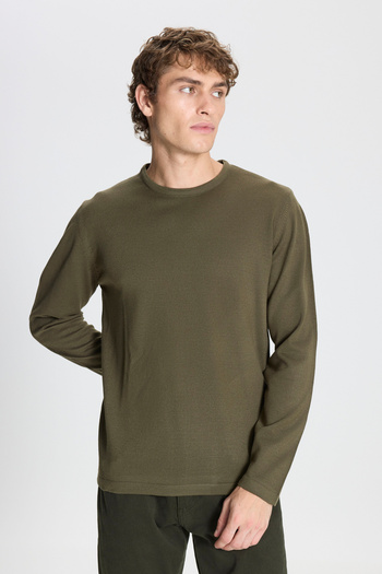 AC&Co / Altınyıldız Classics Khaki Men's Knitwear Sweater - Crew Neck, Warm, Regular Fit