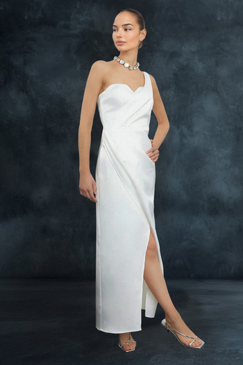 Trendyol Collection Λευκό σατέν υφαντό κομψό βραδινό φόρεμα Νυχτερινό φόρεμα αποφοίτησης TPRSS24EL00289