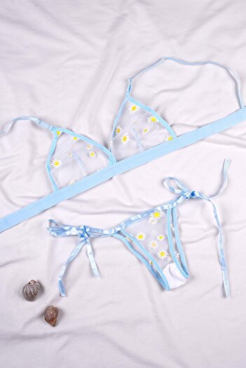 EMINNA Set de lenjerie intima cu model Blue Daisy