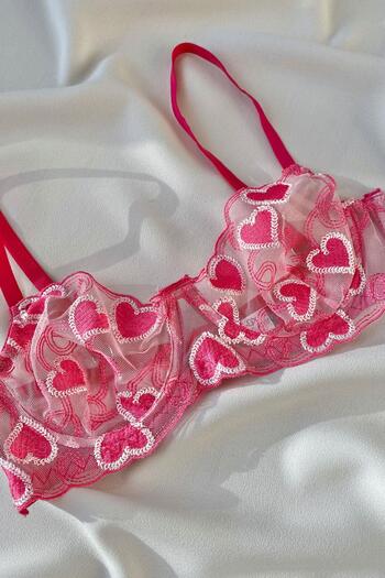 EMINNA Pink Heart Patterned Underwear Set