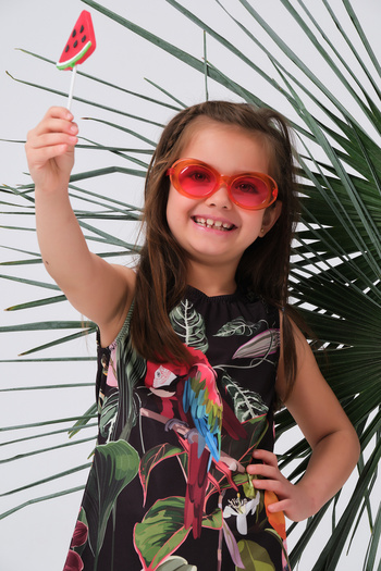 ALFASA 23150 Model Pink Patterned Children's Swimsuit - Zero Sleeve