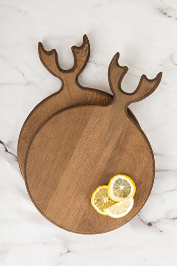 DNS HOME 2-Piece Wooden Deer Cutting Board - Round Presentation Serving Board