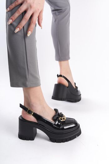 Preshley Черна лачена кожа Bianca - Обувки с отворен гръб на платформа с ток 8 см 650