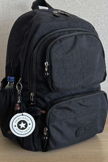 MORCA Fcstore Unisex Crinkle Fabric Waterproof Medium Size Black Crinkle Backpack School Bag