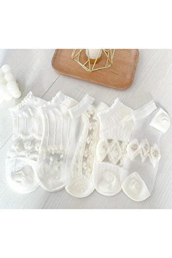 TAKINTI AKSESUAR Trendy Chic Women's Summer Booties Socks - 5 Pairs of Tulle