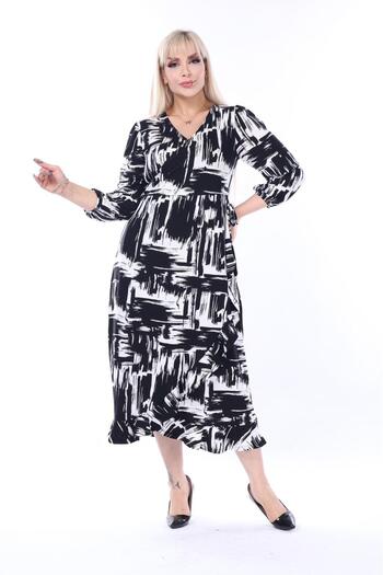 mami butik Plus Size Double Breasted Collar and Skirt Ruffle Combed Cotton Viscose Women's Dress
