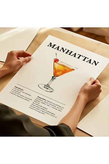 ARTHOUSECOLLECTIVE Manhattan - Cocktail Poster - Wall Decoration - Frameless Poster in Table Dimensions