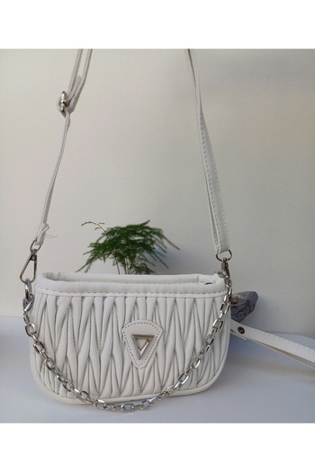 MK butik Women's Chain and Leather Adjustable Strap Shoulder Bag
