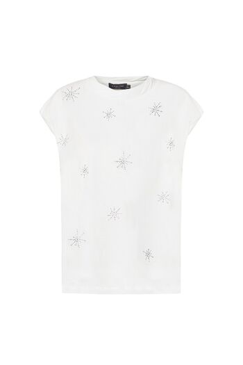 Exquise Ecru Stone Detailed Regular Crew Neck T-Shirt