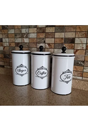 KOCHER Set of 3 Metal Tea Sugar Coffee Jars