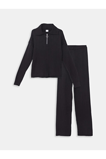 LC Waikiki Lcw Kids Black Polo Neck Sweater and Pants for Girls