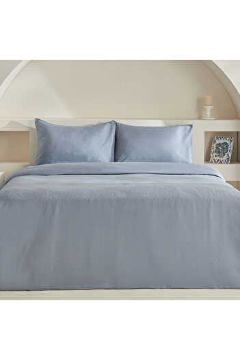 Karaca Home Satin King Size Duvet Cover Set - 100% Cotton, Jacquard, Blue Sion