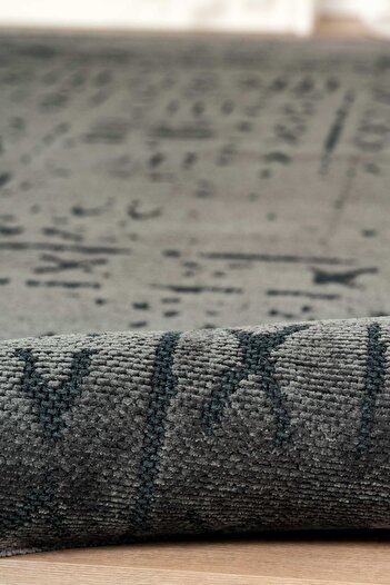 Lorente Home Moreno Anthracite Viscose Carpet - Non-Slip Base and Washable Kitchen Rug 1321