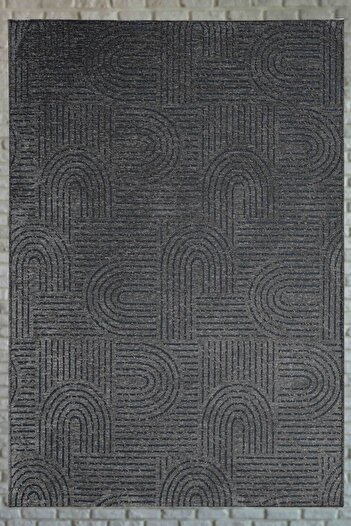 Lorente Home Moreno Viscose Carpet - Non-Slip Base, Washable Black Anthracite Doorway Carpet 1351