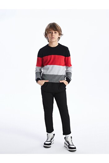 LC Waikiki Crew Neck Color Blocked Long Sleeve Boy's Knitwear Sweater