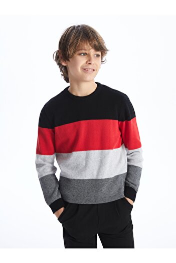LC Waikiki Crew Neck Color Blocked Long Sleeve Boy's Knitwear Sweater