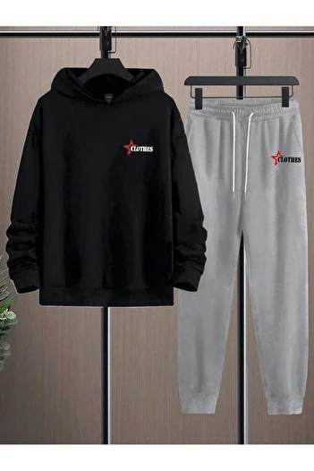 EFFRENATU Ανδρικό Σετ Φούτερ Oversize Fleece - Τριών Κλωστών με στάμπα