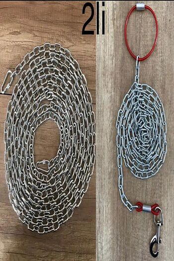 PADRİ Dog Leash Chain 3 Meters 2 Screw Carabiner 1 Meter Travel Leash Chain Set (80 kg)