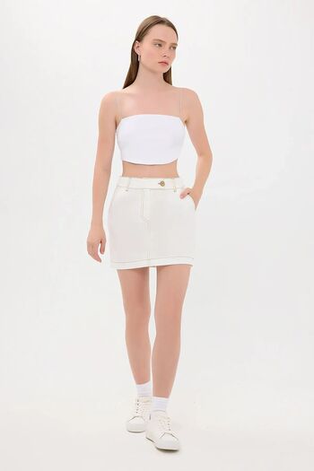 Hiccup High Waist Mini Skirt - Stitching Detail
