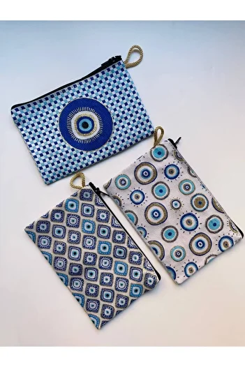 GALATA GIFT 3 Pieces Medium Size Women's Wallet, Stylish, Zippered, Lined Handle, Rug Patterned Money Wallet 15x10