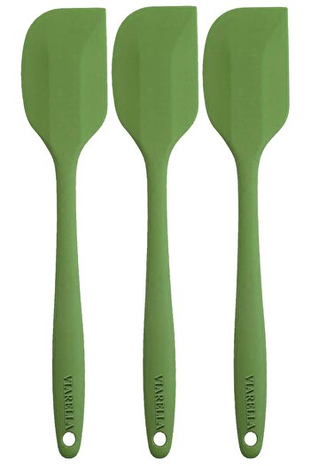 viarella Green Silicone Spatula - Set of 3, Heat Resistant, Fireproof and Scratch Proof, 27cm