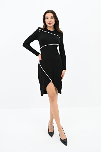 Koza Butik Kadın Fermuar Dekolteli Mini Elbise 5199-24