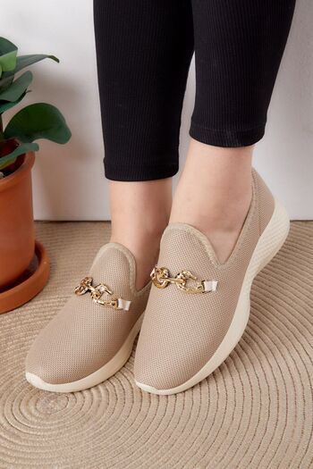 TOFİSA Beige Women's Sneakers with Buckle - 25378