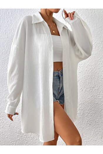 PALPİTO White Oversize Women's Long Shirt