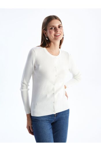 LC Waikiki Women's Knitwear Cardigan - Crew Neck, Solid, Long Sleeve