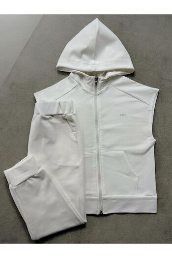 DGK COLLECTİON Unisex Children's Hooded Zippered Tracksuit Set Ecru