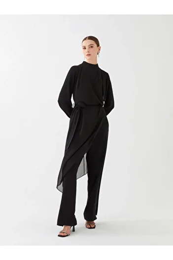 LC Waikiki Straight Long Sleeve Stand Collar Women's Evening Dress Jumpsuit