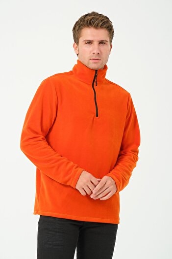vawensea Men's Half Zippered Stand Collar Non Pilling Fleece Orange