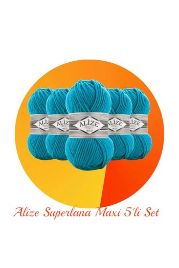 Alize Superlana Maxi Set of 5 Thick Hand Knitting Yarn 484 Turquoise