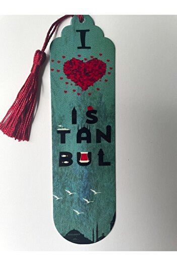 NiceandBonita Semn de carte cu ciucuri imprimat I Love Istanbul