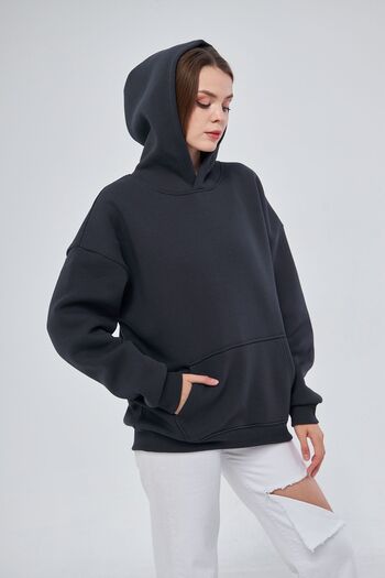 YÜKSEL IŞIK Футболка з капюшоном Füme Kapşonlu Basic Hoodie Sweatshirt - 100% бавовна, унісекс