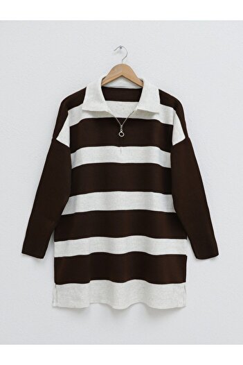 HİJABAYA Slit Detailed Knitwear Tunic - Half Zipper