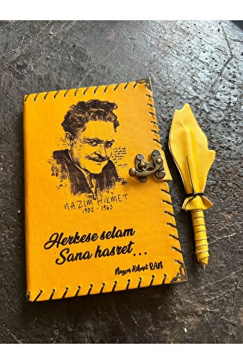 zarif atölye Nazim Hikmet Embroidered Leather Notebook