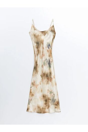 LC Waikiki Rochie de damă din satin LCW Vision - imprimeu albastru, gât fluid, bretele cu imprimeu Tie-Dye