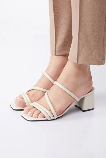 TOFİSA Women's Beige Heeled Slippers - 24796