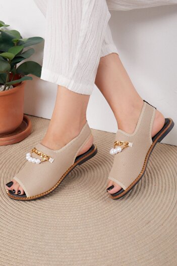TOFİSA Beige Women's Sandals - Buckle, Model 25832