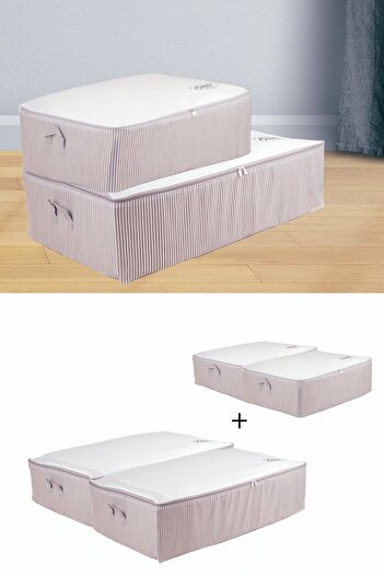 Textile sweet Set of 4 White Gray Striped Base Six Organizer Bags