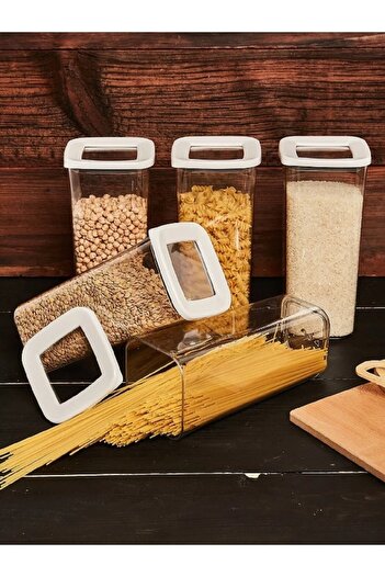 VİP AHMET 6 Pieces 1700 ml Vipahmet Square Classic White Lid Vacuum Storage Container