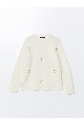 LC Waikiki Women's Knitwear Sweater - Crew Neck and Embroidery Detail